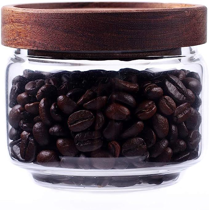 Glass Coffee Containers, 8.5 FL OZ/250 ml Kitchen Serving Food Storage Canister with Sealed Woode... | Amazon (US)