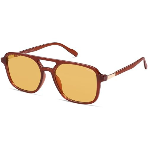 SOJOS Retro Aviator Sunglasses for Women Men,Trendy Rectangle Womens Mens Shades Sun Glasses SJ2202 Brown Frame Yellow Lens | Amazon (US)