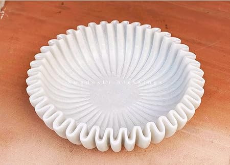 SWADESHI BLESSINGS HandCrafted Marble Ruffle Bowl/Antique Scallop Bowl/Fruit Bowl/Vintage Ring Di... | Amazon (US)