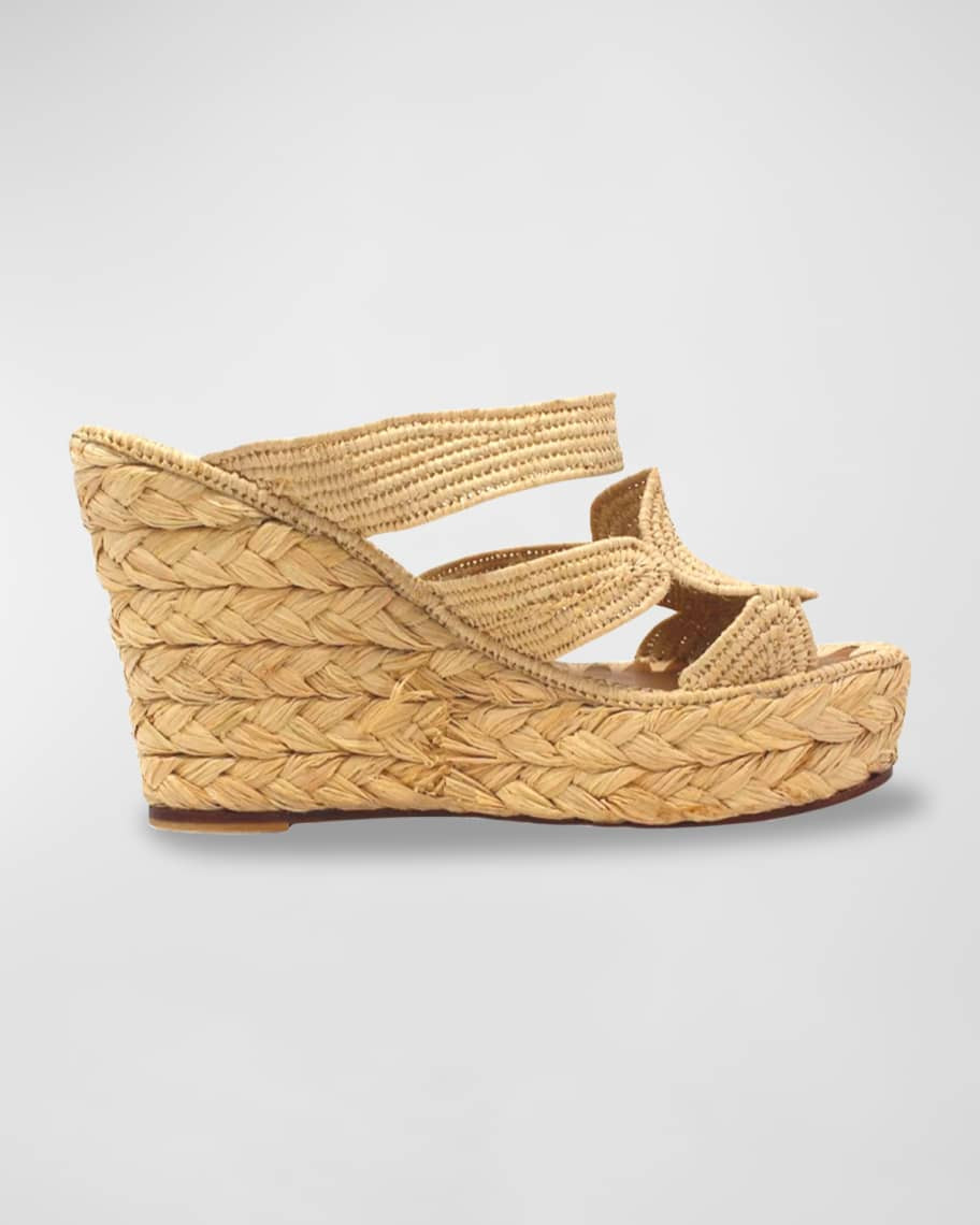 Carrie Forbes Cello Raffia Wedge Sandals | Neiman Marcus