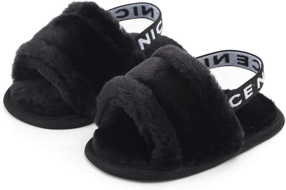 Meckior Infant Baby Girls Sandals Faux Fur Slides with Elastic Back Strap Flats Slippers Princess... | Amazon (US)