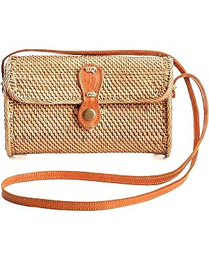 Novum Crafts Round Rattan Bag for Women - Handmade Ata Wicker Woven Purse - Circle, Square, Oval ... | Amazon (US)