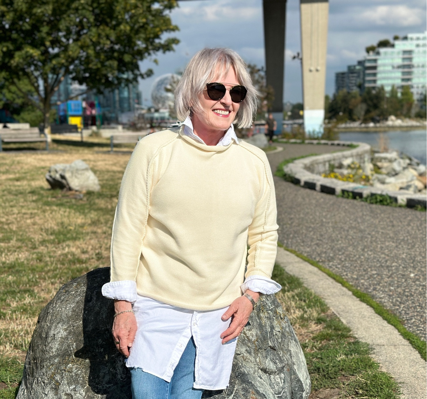 Casual layers from @FrankandEileen are perfect for my coastal lifestyle. 
This luxe cotton funnel neck sweater is incredibly soft and comes in 7 colors and 4 stripes. 
Wearing the cream in size small. 
#FrankandEileenPartner
#WearLoveRepeat

#LTKOver40 #LTKTravel #LTKStyleTip