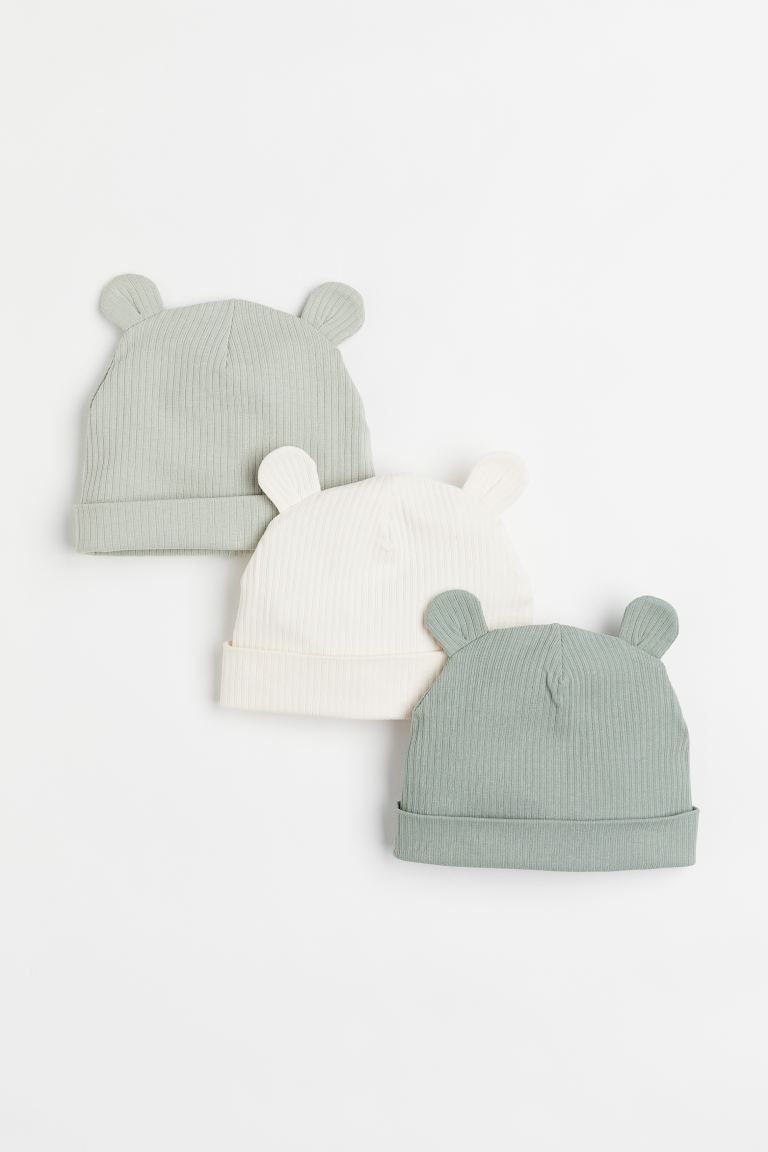 3-pack ribbed ear-detail hats | H&M (UK, MY, IN, SG, PH, TW, HK)