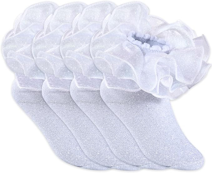 Yepami 4 Pairs Girls Ruffle Socks Big and Shimmering Lace Sock Ruffled Dress Socks for Girl Toddl... | Amazon (US)