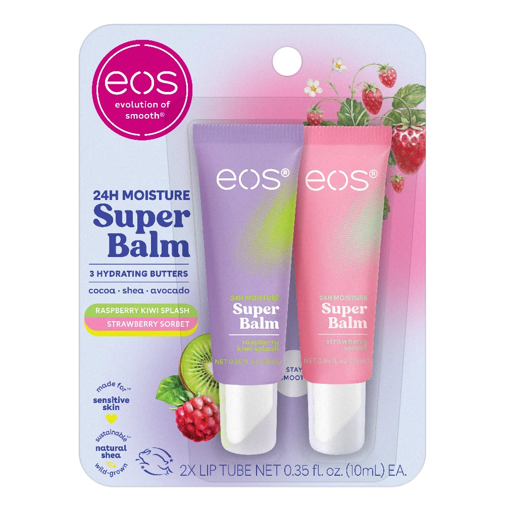 Eos 24H Moisture Super Balm- Strawberry Sorbet & Raspberry Kiwi Splash, 0.35 fl oz (2 Pack) | Walmart (US)