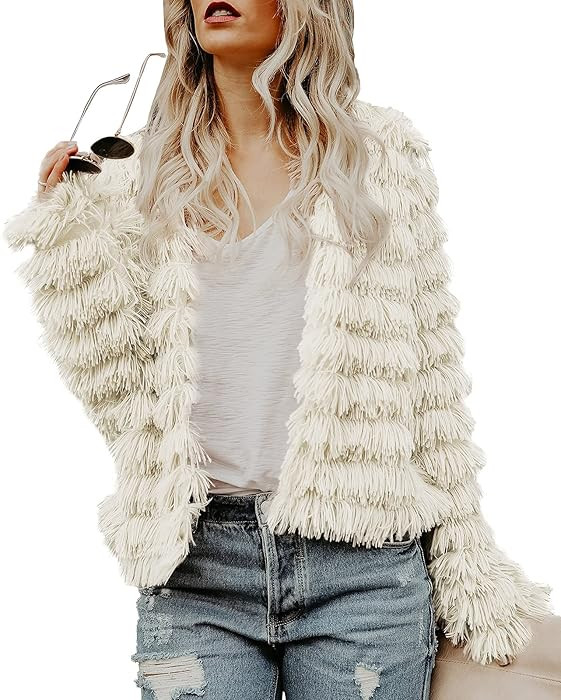 Inorin Womens Fall Open Front Cardigan Faux Fur Coat Vintage Parka Shaggy Jacket Warm Coat Tops | Amazon (US)