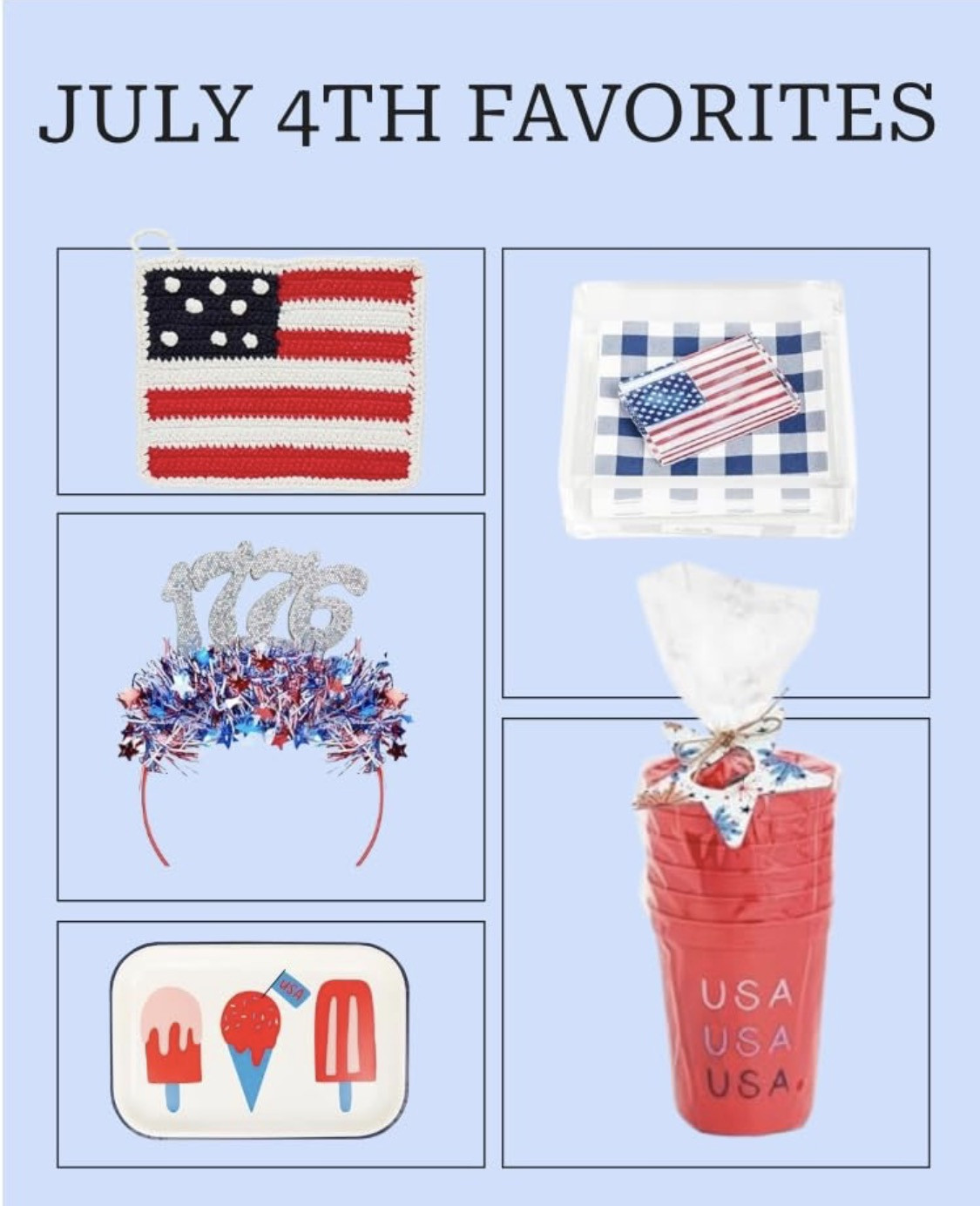 🇺🇸✨ July 4th Favorites Are Here! ✨🇺🇸
Getting ready for all the red, white, and blue celebrations with the cutest festive finds! From patriotic accessories and entertaining essentials to fun party details, these picks make hosting and celebrating Independence Day feel extra special.
❤️ American flag crochet pouch
🤍 Festive serving tray & cocktail napkins
💙 Sparkly patriotic headband
❤️ Retro popsicle tray for summer treats
🤍 USA party cups perfect for backyard gatherings
Whether you're headed to a parade, pool party, or hosting friends and family, these festive favorites add the perfect patriotic touch. 🇺🇸✨
Shop all my July 4th must-haves through the link in bio!
LTKHoliday FourthOfJuly July4thDecor PatrioticStyle RedWhiteAndBlue SummerHosting AmericanaStyle PartyFavorites CelebrateInStyle July4thParty PatrioticDecor SummerFavorites 🇺🇸🎆✨ 

 #LTKfoodie #LTKSeasonal #LTKKids