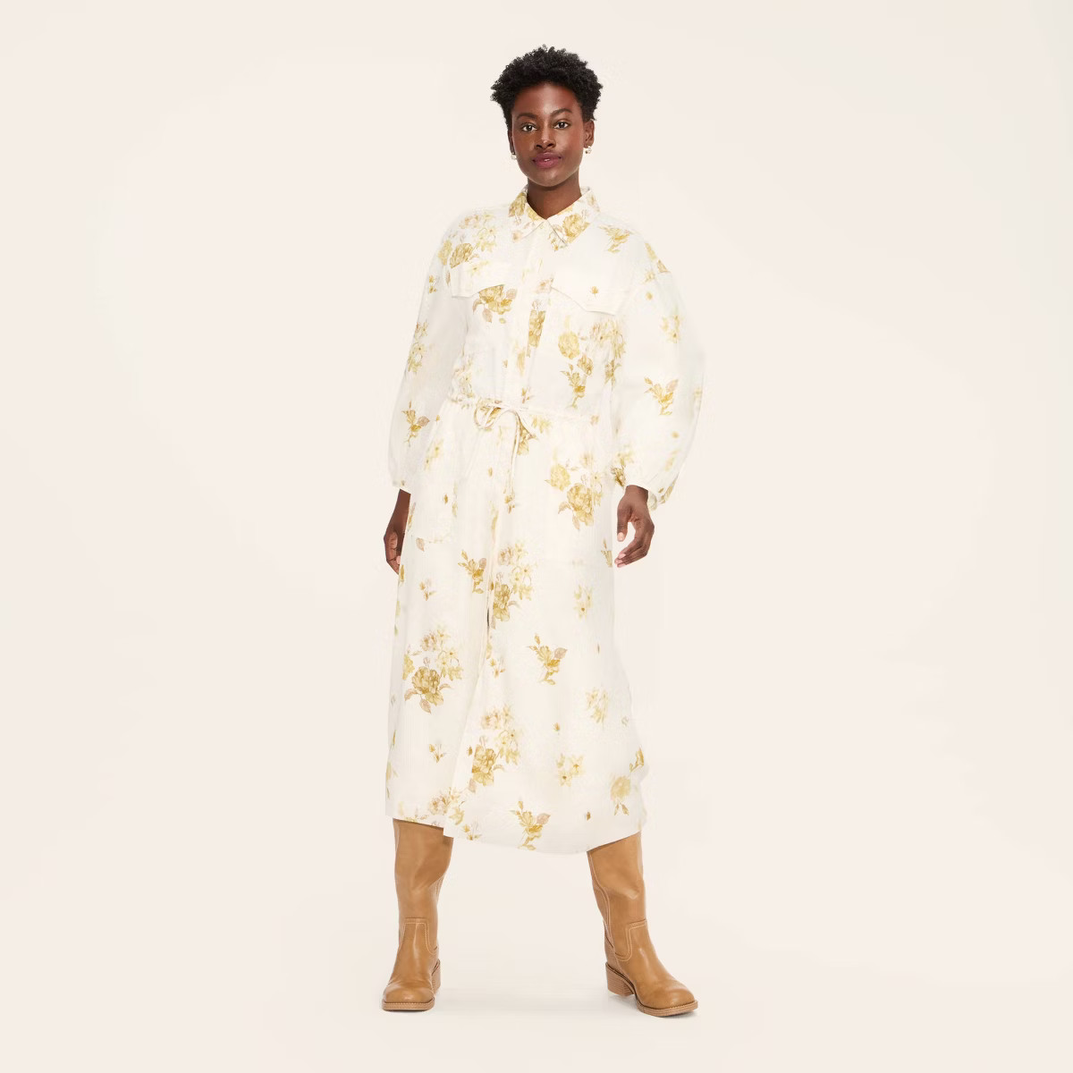 Women's Floral Long Sleeve Utility Midi Shirt Dress - Woolrich x Target Cream | Target