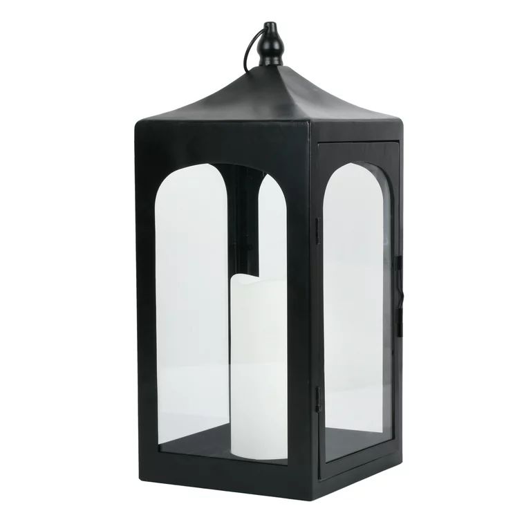 Better Homes & Gardens 18" Battery Operated Outdoor Black Metal and Glass Lantern with Removable ... | Walmart (US)