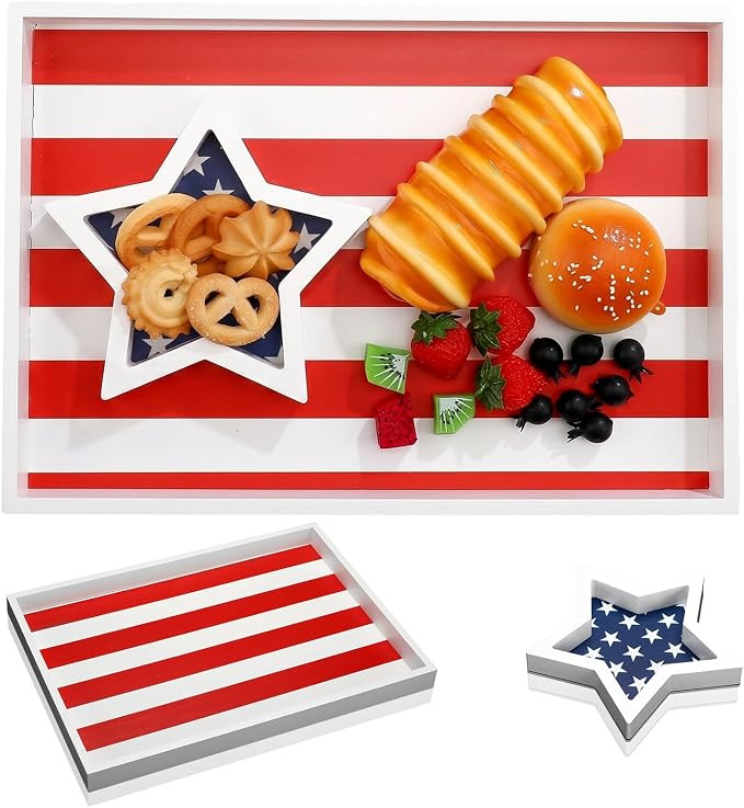 2 Pack Patriotic Serving Trays 6.3'' 14.17'' 4th of July Red White Blue Platters American Flag St... | Amazon (US)