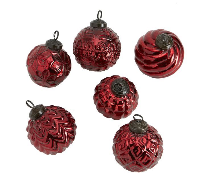 Mercury Glass Adorned Ornaments, Set of 6 - Red | Pottery Barn (US)