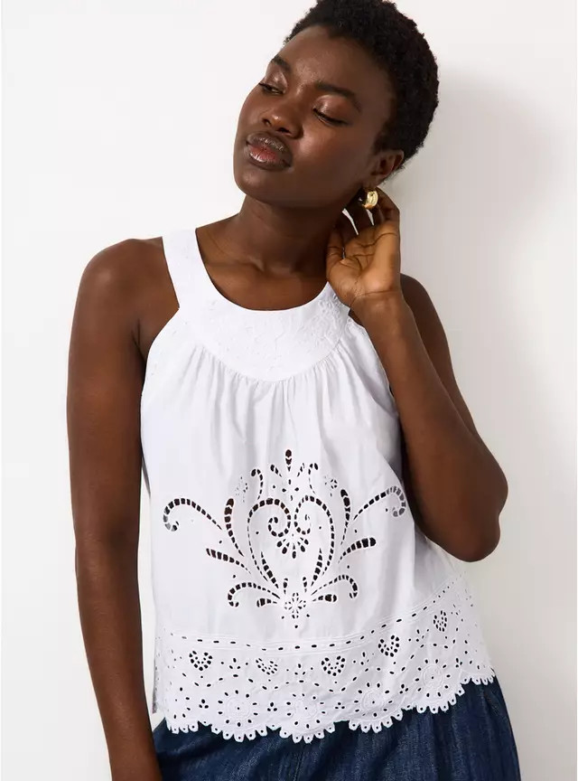 Buy Light Blue Broderie Detail Halter Neck Shell Top 12 | Gifts for her | Tu | Tu Clothing