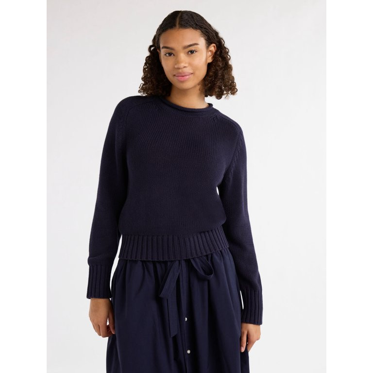 Free Assembly Women’s Cotton Saddle Shoulder Sweater with Long Sleeves, Sizes XS-3XL | Walmart (US)