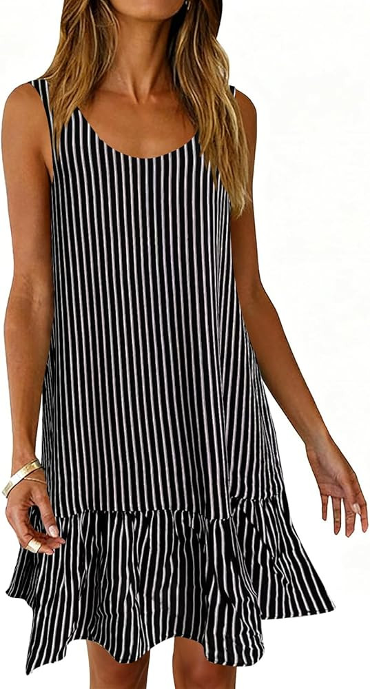 Sundresses for Women Summer Floral Boho Dress Beach Cover Ups Tank Dress with Pockets Vacation Ou... | Amazon (US)