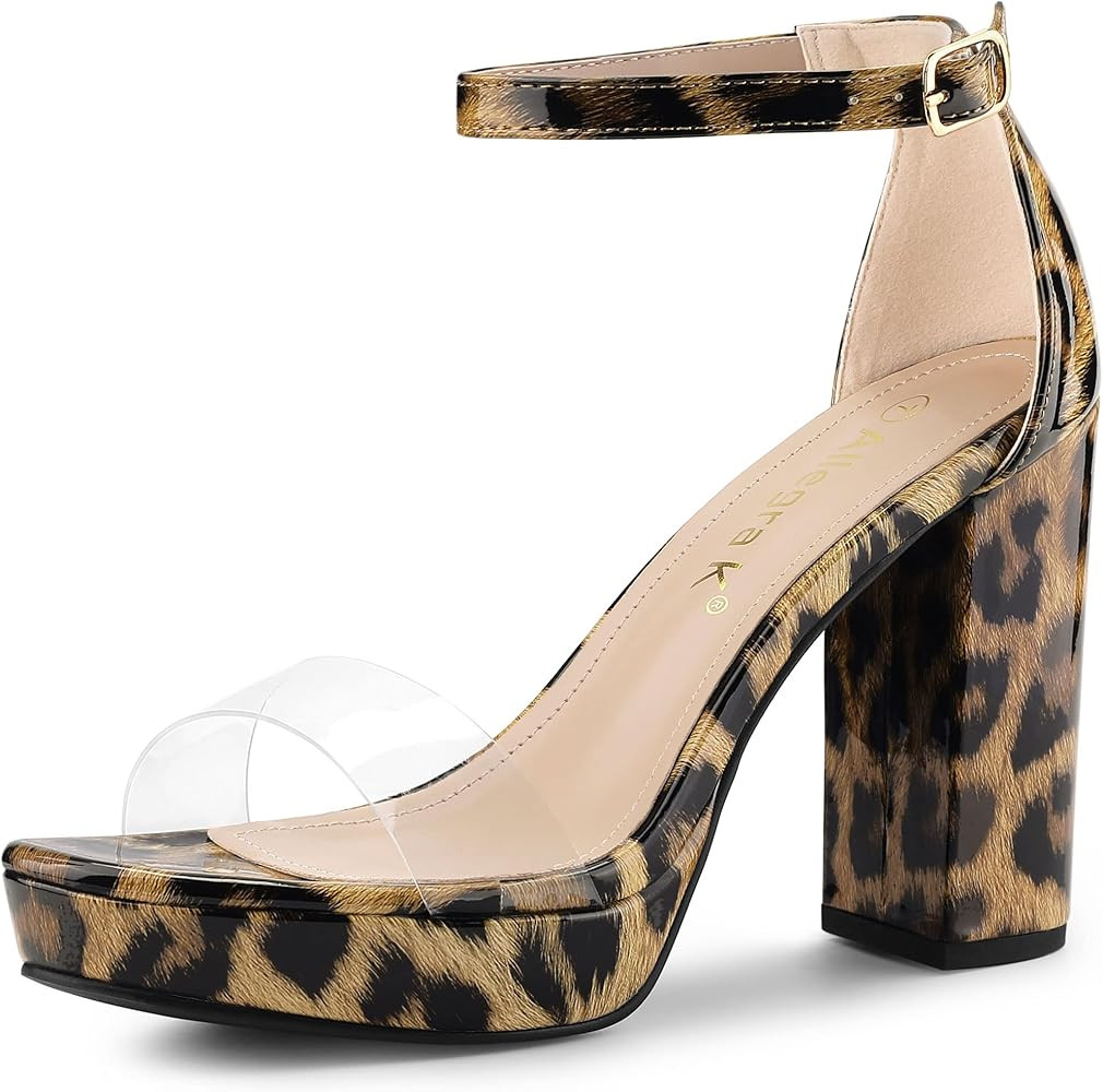 Allegra K Women's Printed Clear Platform Chunky Heel Sandals | Amazon (US)