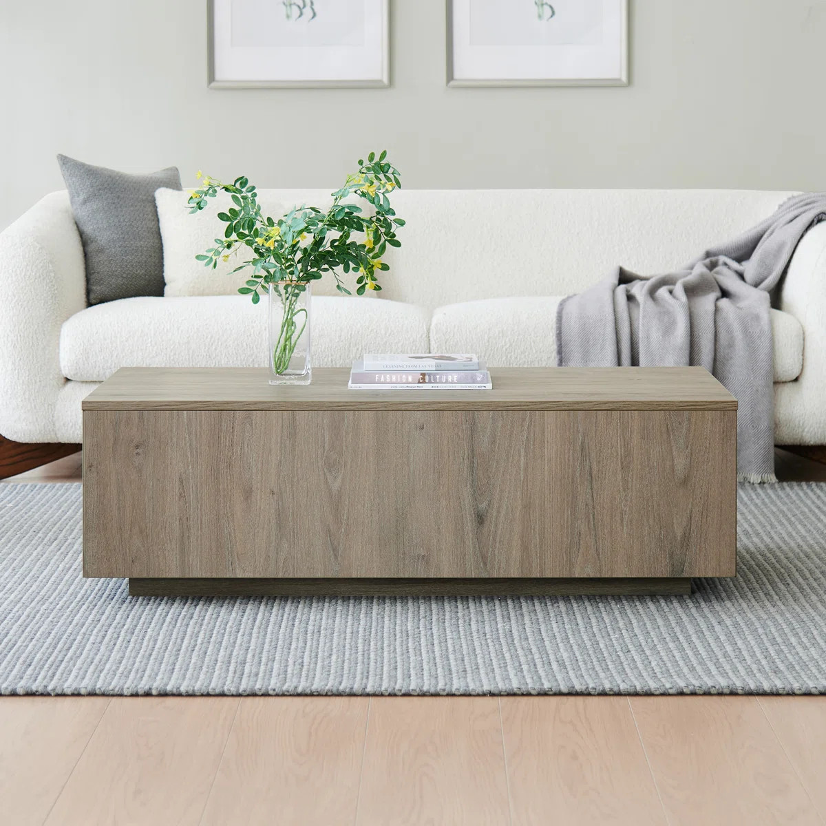 Paxton 48" Low Profile Coffee Table with Solid Base in Antiqued Gray Oak | Contemporary Center Ta... | Wayfair North America