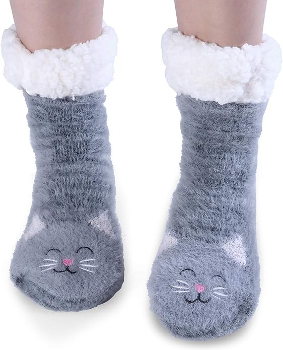 Jeasona Women’s Fuzzy Slipper Socks With Grippers Cozy Warm Cute Animal Gifts | Amazon (US)