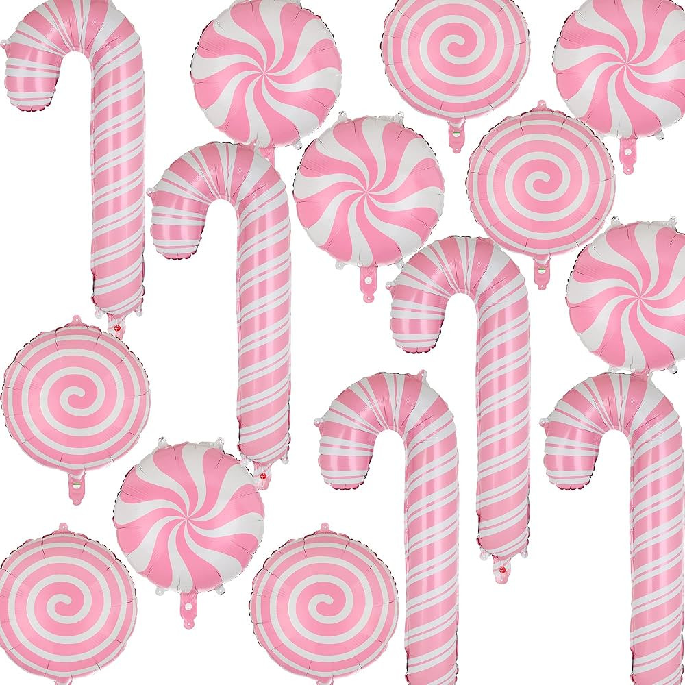 15 Pcs Sweet Candy Balloon Pink Candy Cane Balloons Lollipop Balloon Xmas Christmas Candies Theme... | Amazon (US)