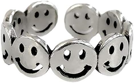 Woent Smiley Face Rings Silver Opening Adjustable Jewelry Ring for Women and Girls… | Amazon (US)