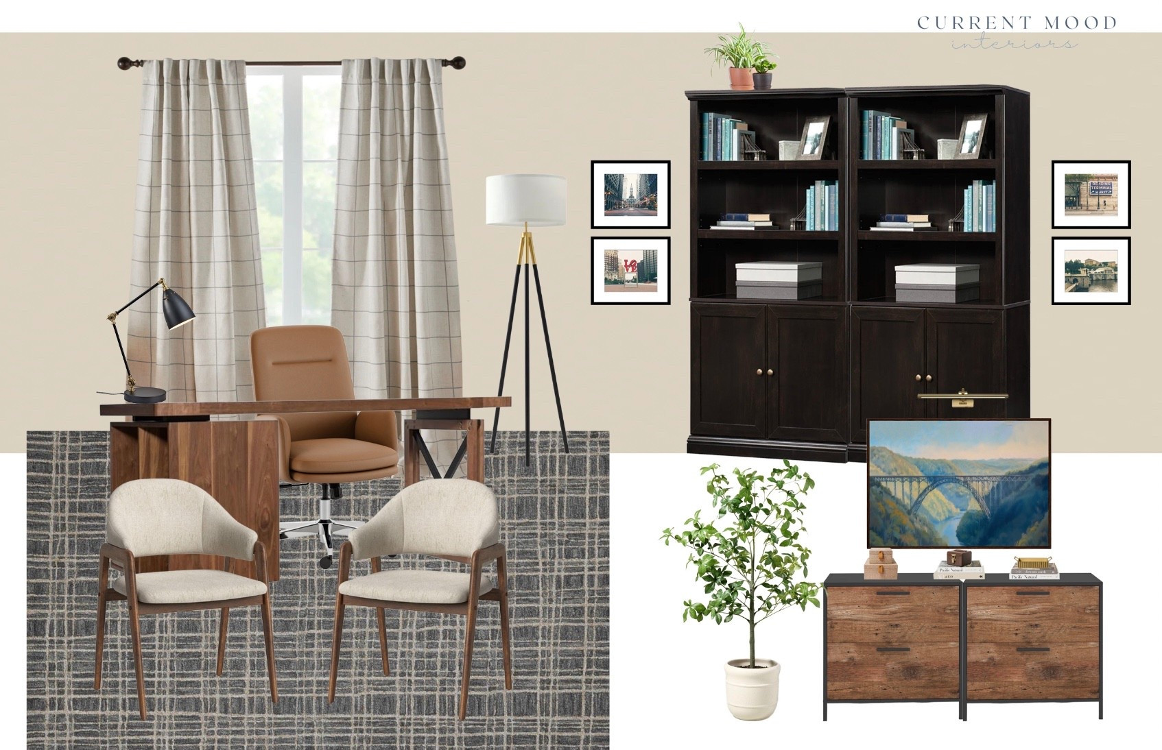 Office Revamp ✨
#homeoffice #officefurniture #masculinedesign #organic #neutral #desk #officechair #bookcase #bookshelf #filecabinet #plaid #curtains #arearug #storage 

#LTKHome