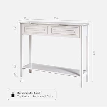 Fluted White Console Table with Drawers, Modern Entryway Table with Storage, Sofa Table Behind Co... | Amazon (US)