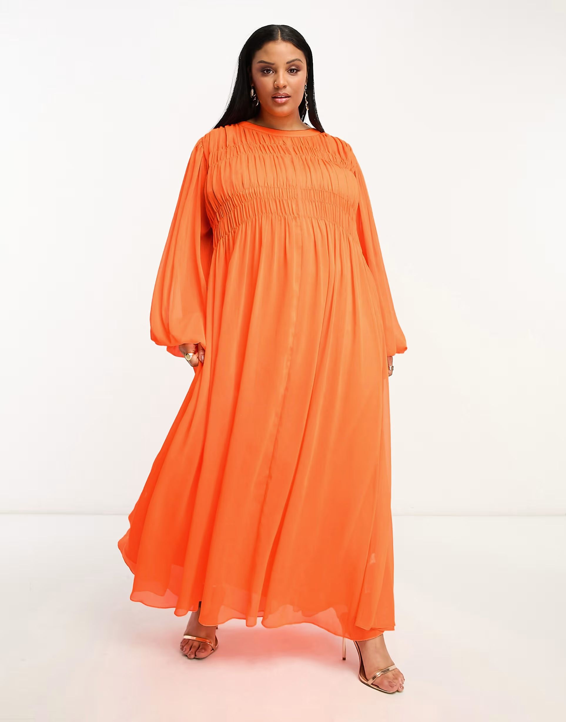 ASOS EDITION Curve shirred bust oversized maxi dress in orange | ASOS (Global)