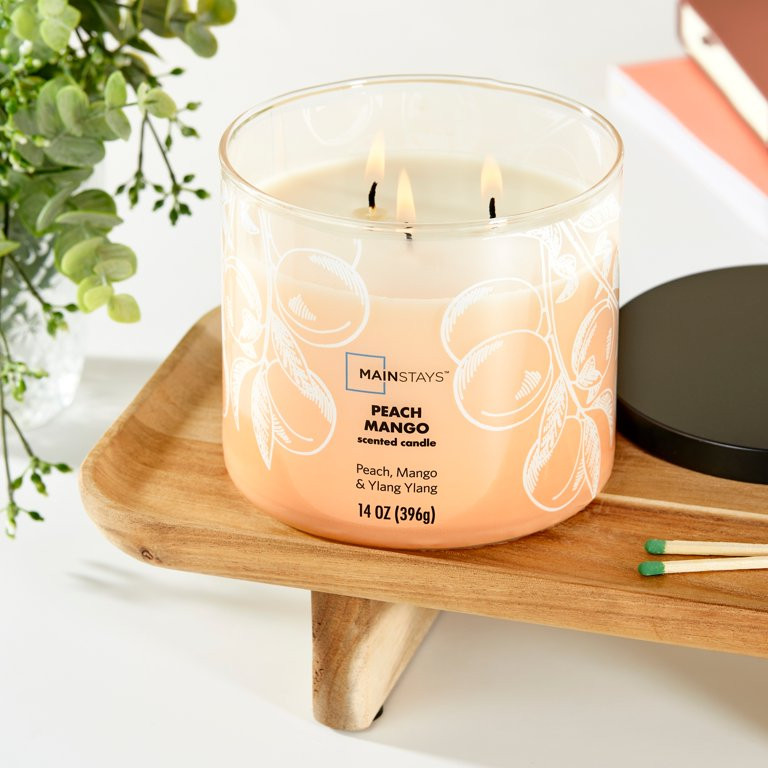 Mainstays 3-Wick Ombre Wrap Peach Mango Scented Candle, 14 oz | Walmart (US)