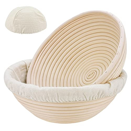 Banneton Bread Proofing Basket: 2 Pcs 8.5-inch Round Rattan Bread Bowls with Liners for Artisan Sourdough Bread Making for Home Bakers and Professionals | Amazon (US)