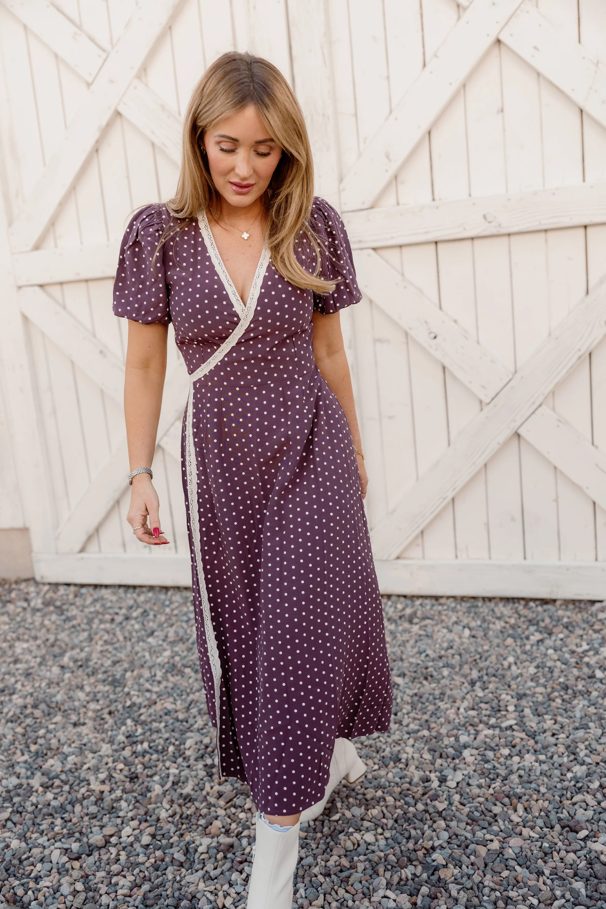 Diane Dress in Aubergine Ditsy Dot | Ivy City Co