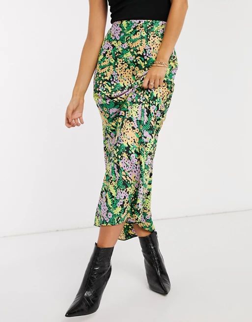ASOS DESIGN satin bias maxi skirt in floral print | ASOS UK