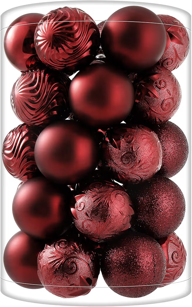 34ct Burgundy Christmas Ball Ornaments Shatterproof Plastic Christmas Tree Decorations for Xmas P... | Amazon (CA)