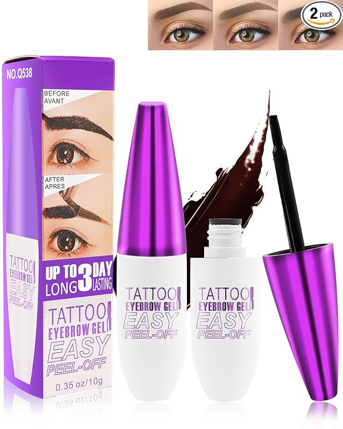 Peel Off Tattoo Eyebrow Gel Tinting,2pcs Dark Brown Easy Peel-Off Eye Brow Tint,Waterproof Long-l... | Amazon (US)