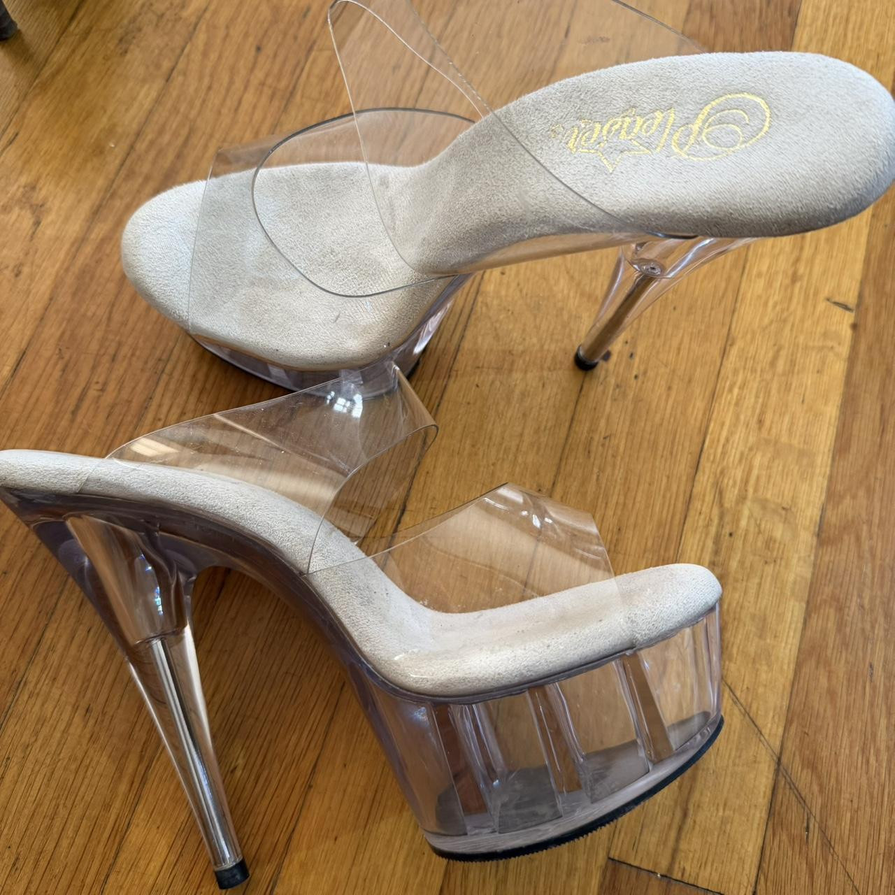 Pleaser Women's Mules - Cream/Tan - US 8 | Depop US