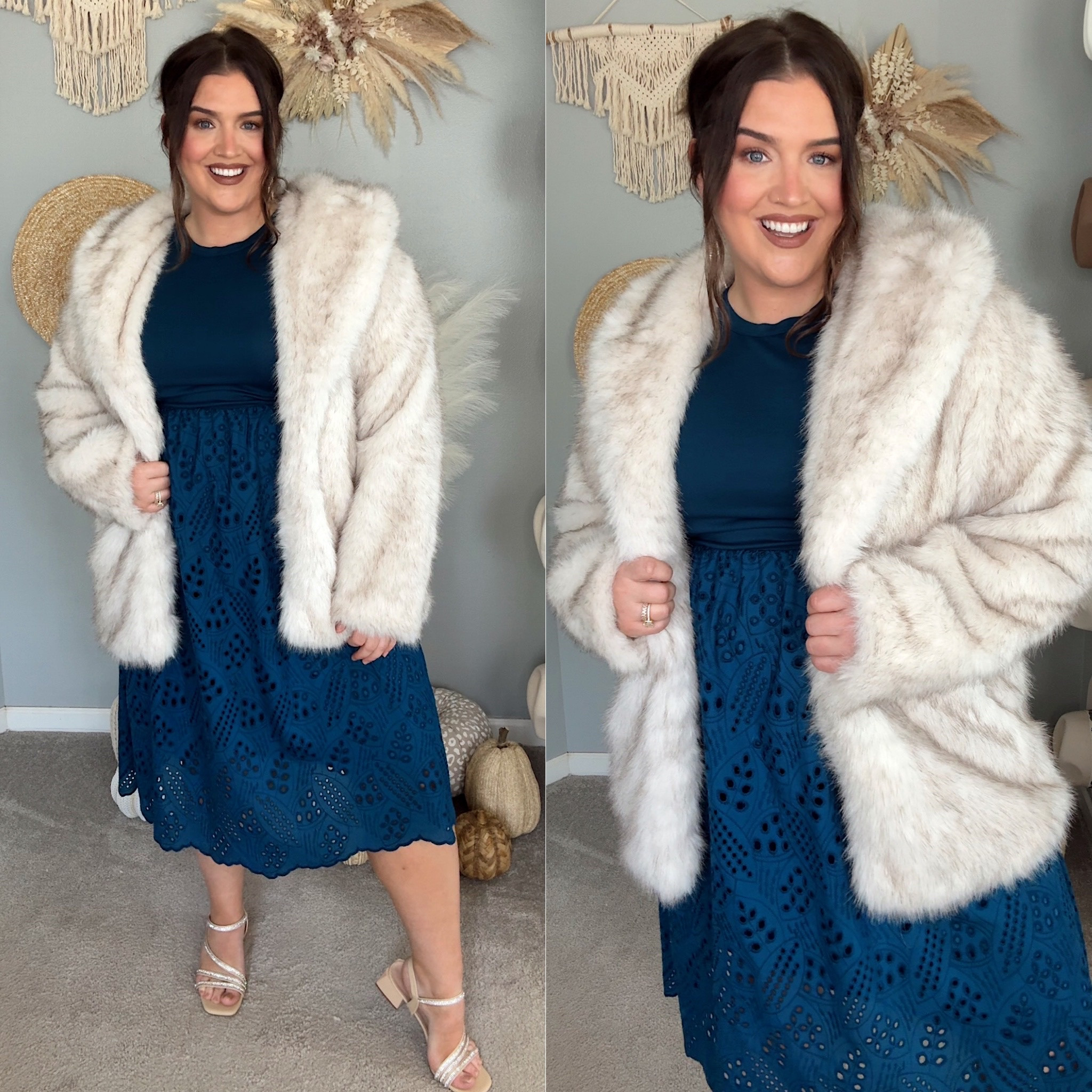 Amazon special occasion, holiday event and wedding guest dress inspo 👗🥂🪩 
Long sleeve blue eyelet dress on the casual side but dressed up with a faux fur coat! Size XL in dress and XXL in coat


#LTKParties #LTKHoliday #LTKPlusSize