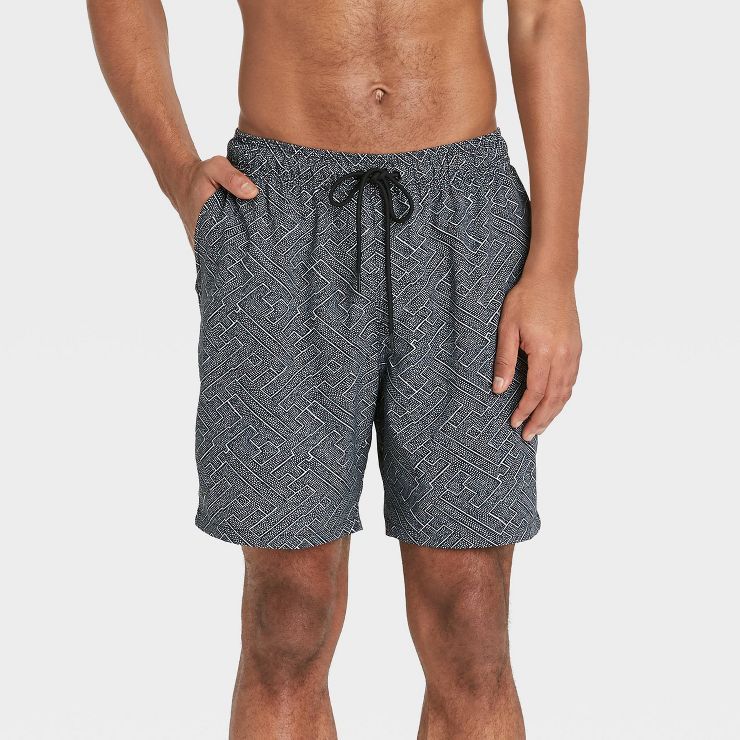 Men's 7" Geo Print Swim Trunk with Boxer Brief Liner - Goodfellow & Co™ Gray | Target