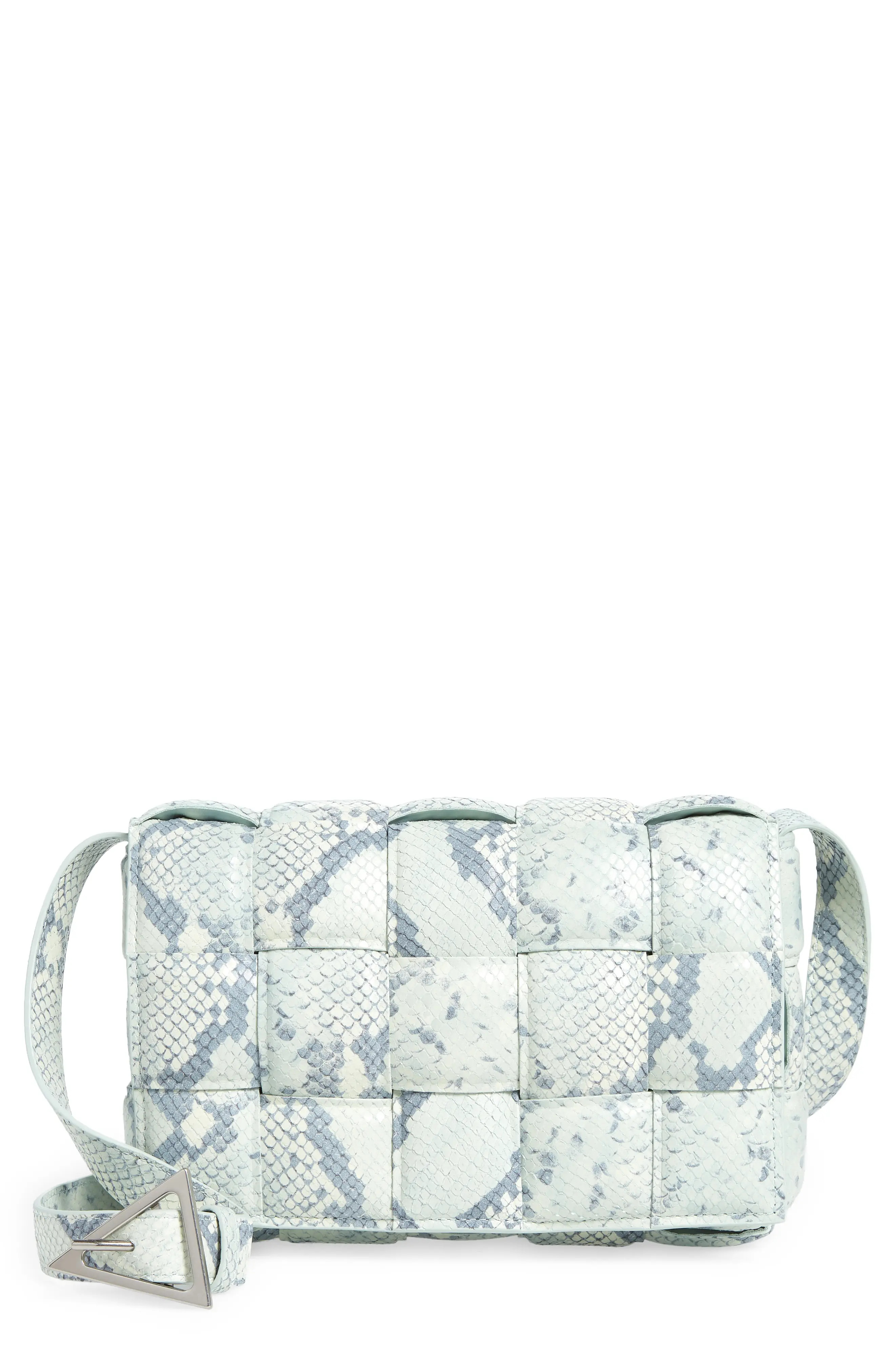Bottega Veneta Padded Cassette Python Embossed Leather Crossbody Bag in Dew Black Silver at Nordstro | Nordstrom