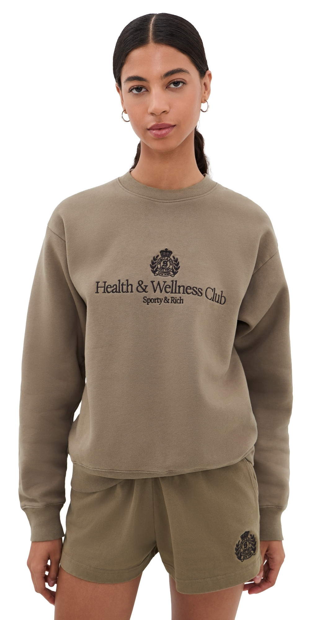 Sporty & Rich H & W Crest Embroidered Crewneck Sand M | Shopbop