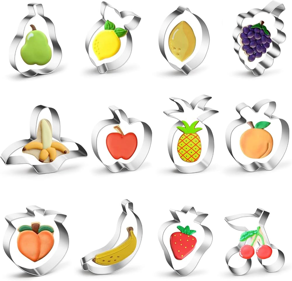 Fruit Cookie Cutters Set of 12, Steel Metal Biscuit Cutter Molds, Apple Banana Orange Peach Pear ... | Amazon (US)