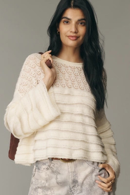 Pilcro Boatneck Ruffled Pointelle Swing Sweater | Anthropologie (US)