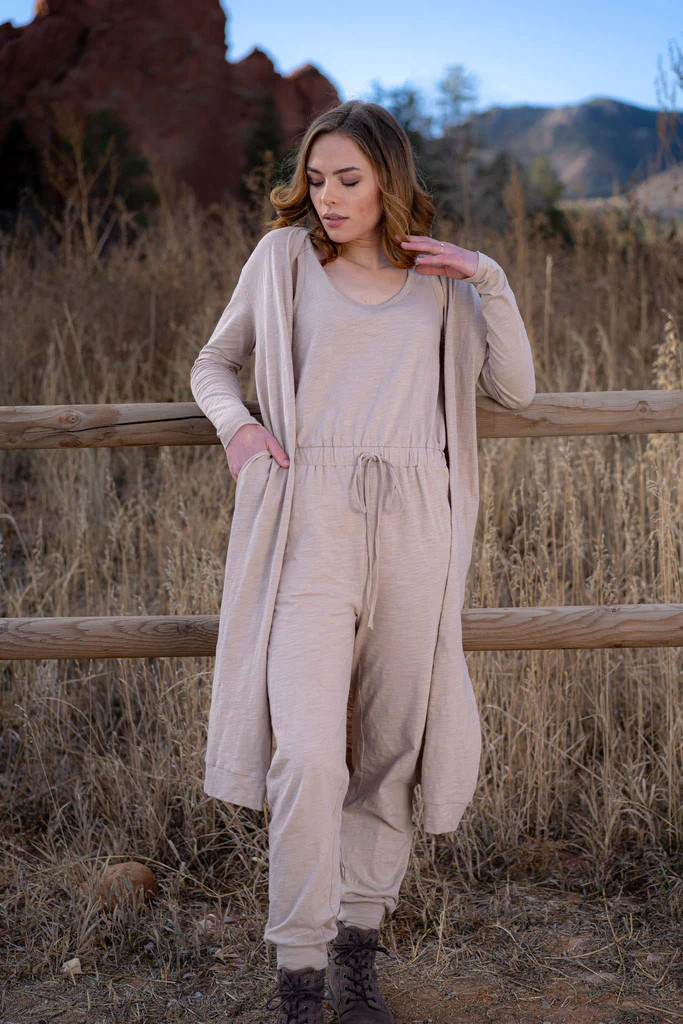 Set to Go Textured Jumpsuit And Cardigan Set - Ash | Three Bird Nest