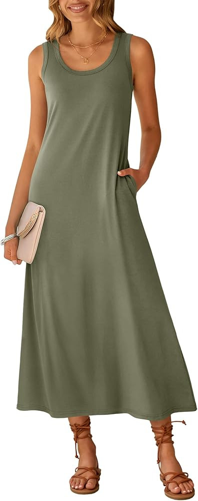 ANRABESS Maxi Dresses for Women,Scoop Neck Sleeveless Long Tank Dress,Summer Casual Sundress for ... | Amazon (US)