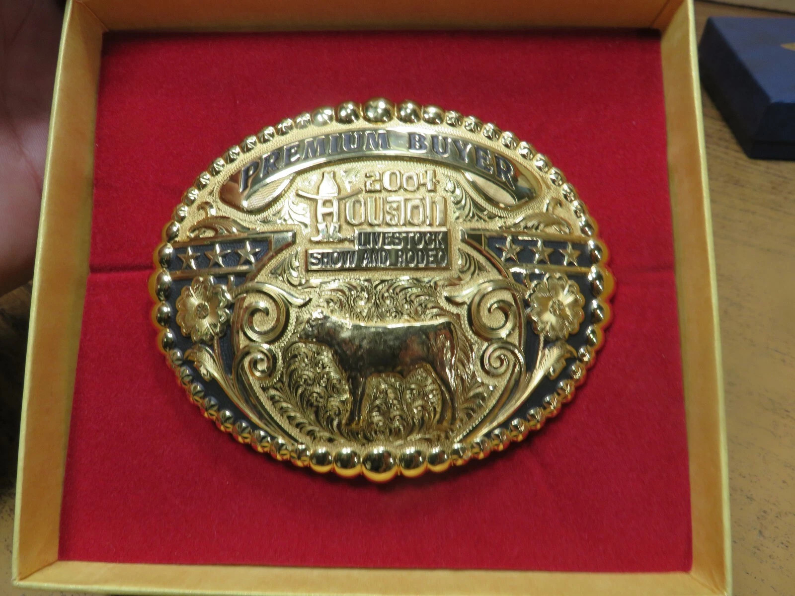 Houston Livestock Show & Rodeo 2004 Premium Buyer Gold Tone Buckle in box #3 | eBay US