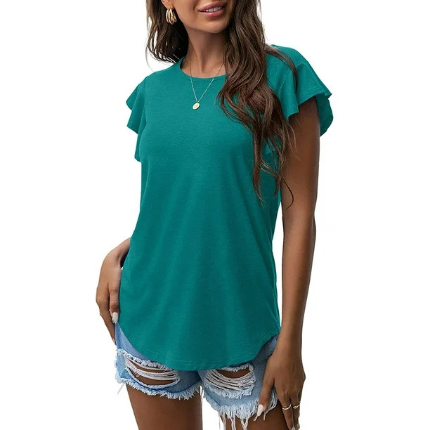 JWD Summer Ruffle Short Sleeve Knit Tunic Tops Shirts Tank Tee Blouse For Women | Walmart (US)