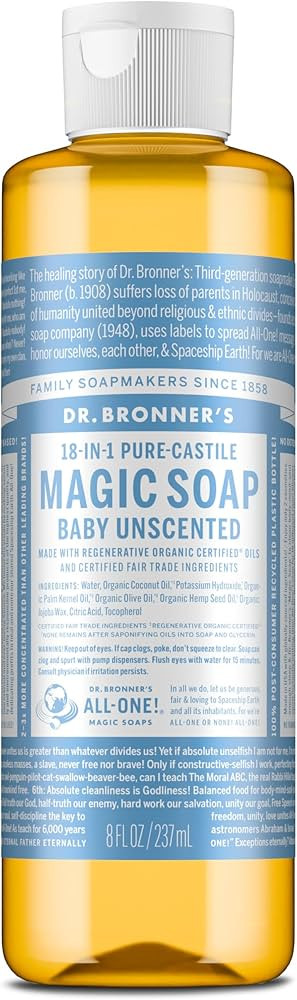 Dr. Bronner's Pure-Castile Magic Liquid Soap (Baby Unscented, 8 Ounce)- Made with Regenerative Or... | Amazon (US)