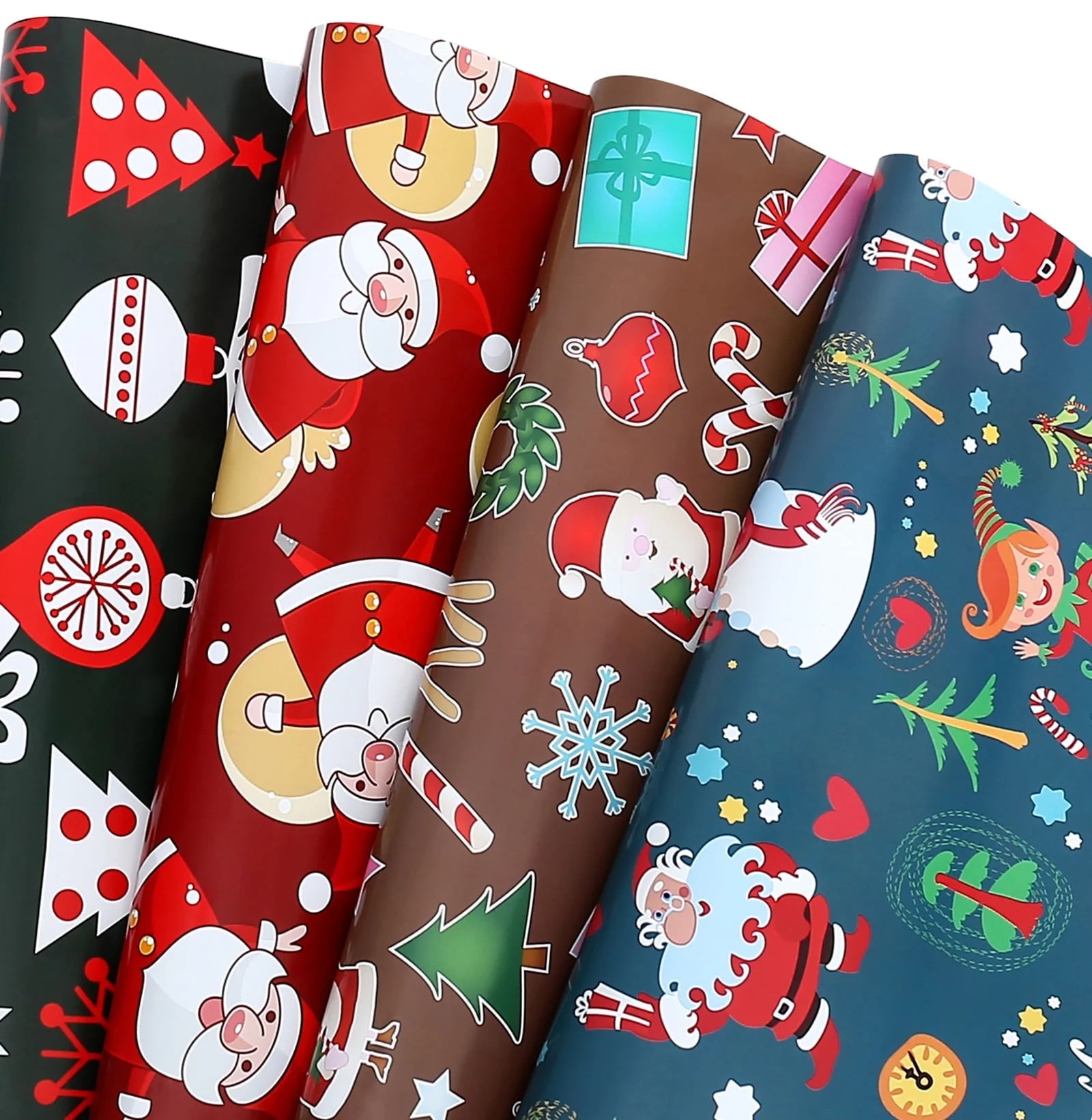 Christmas Gift Wrapping Paper for Kids Boys Girls Santa Claus Snoman Tree Snowflake Deer 12 FOLDE... | Walmart (US)