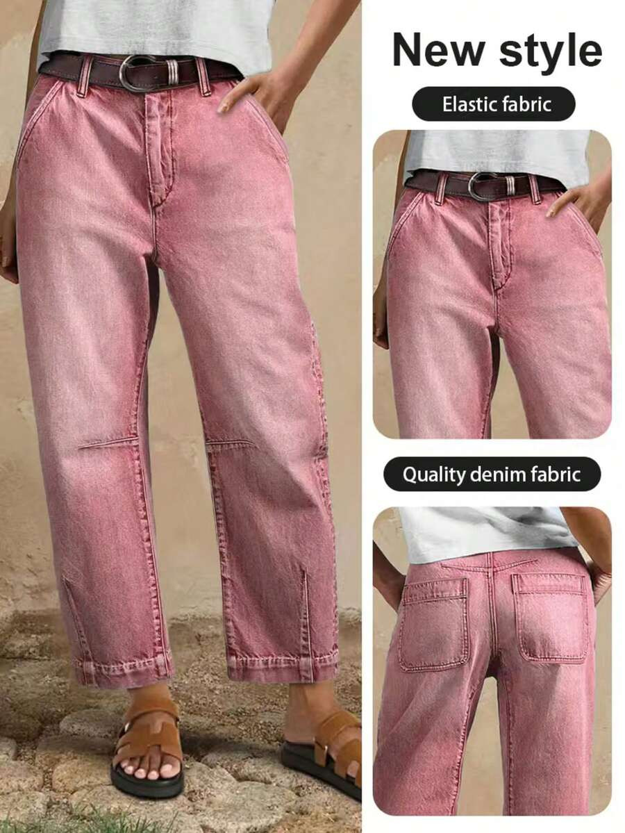 Women's Casual Jeans, Fashion Front & Back Pleated Stretch Cropped Jeans | SHEIN