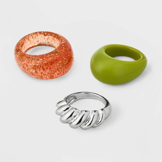 Domed Twisted and Glitter Ring Set 3pc - Wild Fable™ | Target