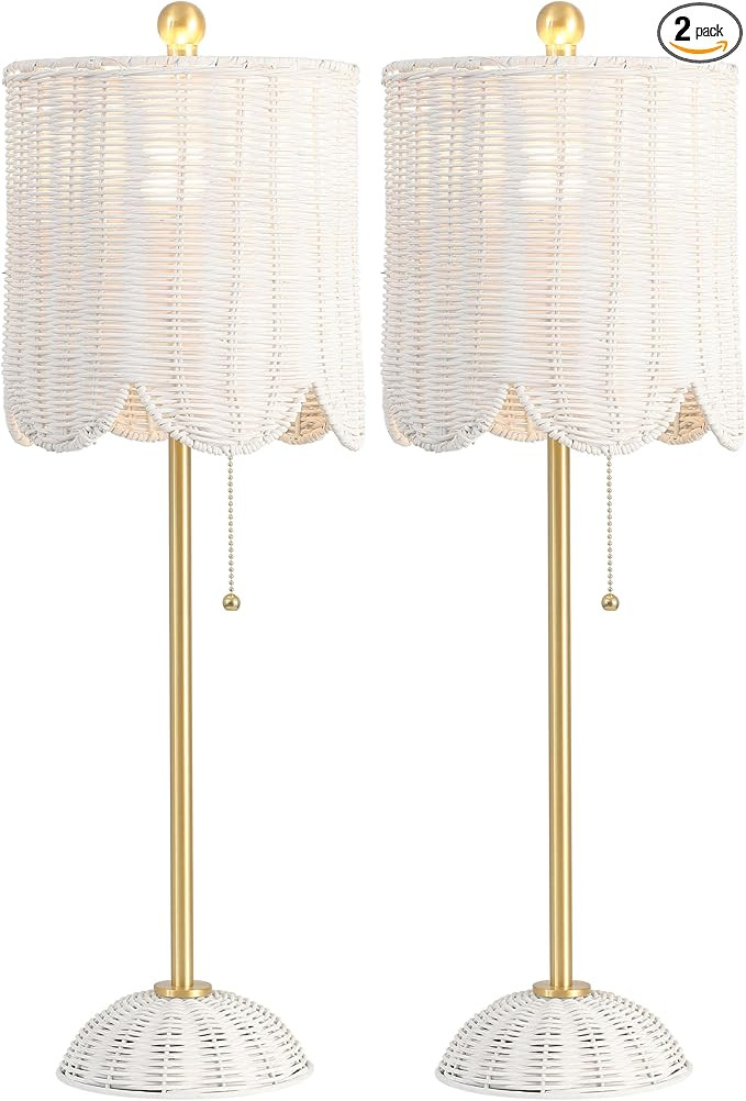 JONATHAN Y JYL1138B-SET2 Celerie 27.5" Coastal Bohemian Rattan/Iron Scalloped Buffet LED Table La... | Amazon (US)