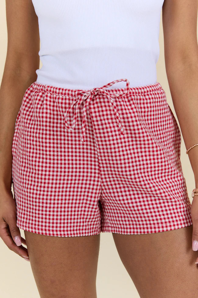 United In Love Red Gingham Pull On Shorts | Pink Lily